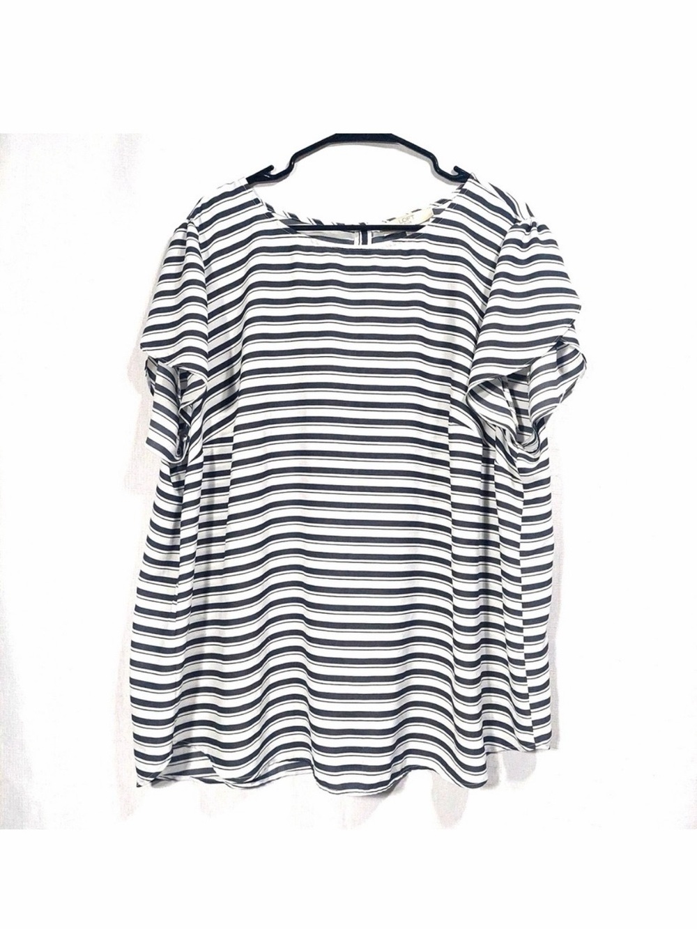 Loft Plus Womens Button Up Back Blouse Semi Sheer Short Petal Sleeves(Tiny Flaw)
